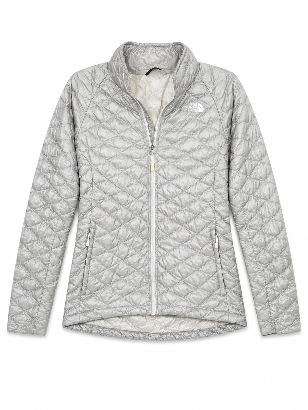 The North Face Thermoball Quilted Puffer Jacket Metallic Silver Grey Womens S